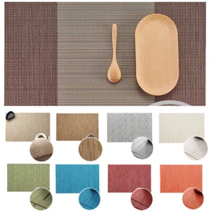 Rectangle Placemat Weave Bamboo Lines Non-Slip Tableware Mat Kitchen Dining Bar - Picture 1 of 11
