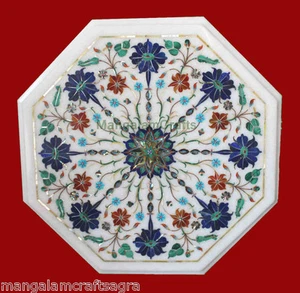 18" Marble Side End Table Top Semi Precious Stone Lapis Inlay Home Decor - Picture 1 of 2