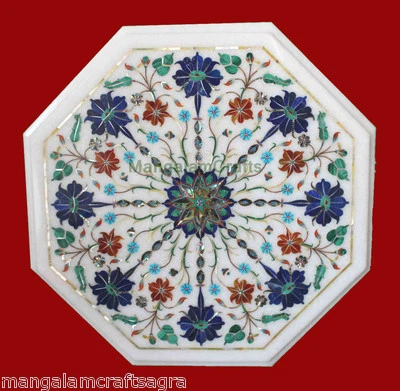 18" Marble Side End Table Top Semi Precious Stone Lapis Inlay Home Decor - Image 1 of 2