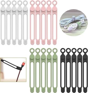 1-15Pcs Silicone Cable Ties Reusable Cable Straps Holder USB Wire Cord Organizer - Picture 1 of 30