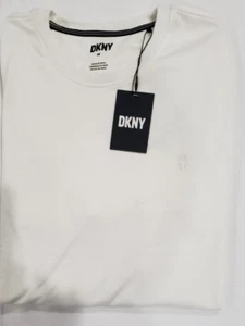 DKNY T-Shirt White Crew Neck Short Sleeve Tagless Logo Cotton Poly Medium 28x21" - Picture 1 of 11