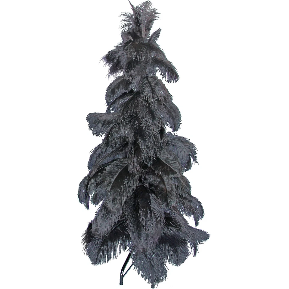 Black Ostrich Feather Christmas Tree Real Bird Feather Branches Stand Included - Image 1 of 4