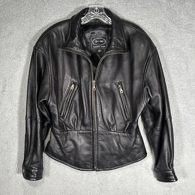Vintage Tannery West Black Leather Biker Jacket Women's Size Medium - Image 1 of 4