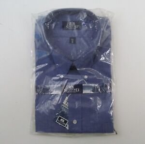 Stafford Dress Shirt Mens Big 18 35 Blue Button Down Long Sleeve Cotton New