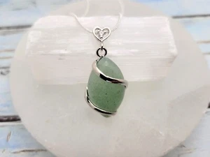 1 in x .75 in, Natural Green Aventurine Marquise Pendant Necklace Silver Chain - Picture 1 of 8