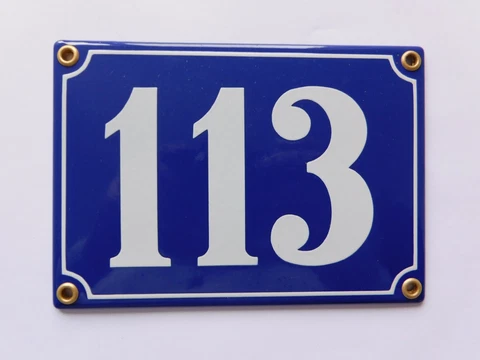 Old French Blue Enamel Porcelain Metal House Door Number Street Sign / Plate 113 Cover