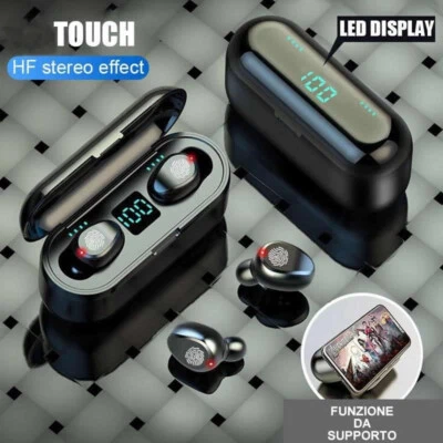 AURICOLARI BLUETOOTH SENZA FILI CUFFIE WIRELESS SPORT ANDROID IPHONE TOUCH LED - Immagine 1 di 4