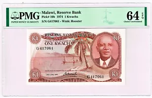 Malawi: 1 Kwacha 1974 Pick 10b, PMG Choice Uncirculated 64 EPQ - Picture 1 of 2