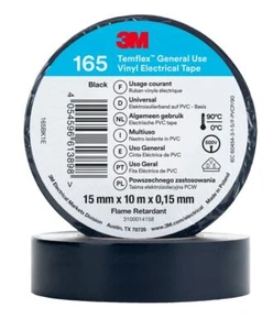 Insulation Tape 15mm x 0.15mm x 10m PVC Temflex™ 165, black, 3M - Picture 1 of 2