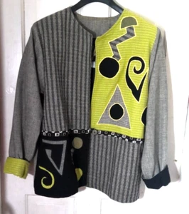Vtg.80's Crystal Handwoven Black and Green Long Sleeve Jacket Sz.L - Picture 1 of 19