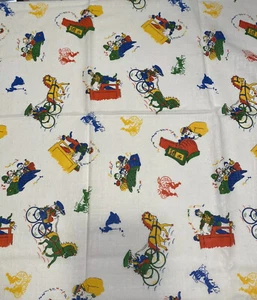 Novelty Print Horse Buggy People Sewing Fabric Linen Cotton 2 yds x 44” Vtg - Picture 1 of 6