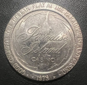 Moneda ficha de un dólar Paradise Island Casino 1979 Nassau Bahamas - Imagen 1 de 2