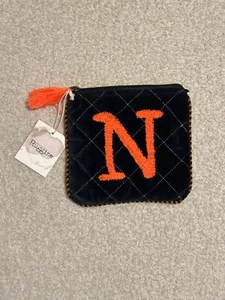 Ruggine Monogram "N" Pouch Bag Black Quilted Zippered Makeup Purse w/ Tassel - Picture 1 of 6