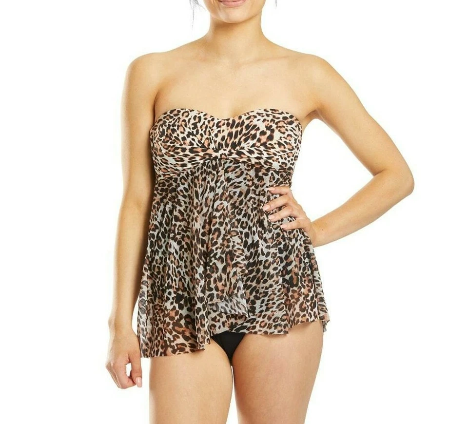 Profile Gottex Twist Front Tummy Control Bandeau Flyaway Swimsuit US 6 Wild