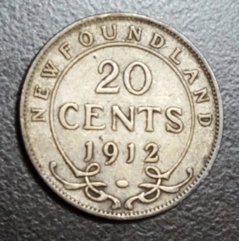 1912 Newfoundland Canada 20 Cents Silver Coin twenty Cover