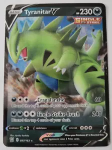 Pokemon TCG Tyranitar V Spada e Scudo Stili di Battaglia 097/163 Holo Ultra Raro quasi nuovo - Foto 1 di 2