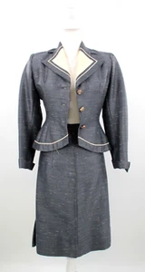 Vintage Damen 40er 50er grau Lilli Ann Seidenrock & Jacke Anzug Set XS/S 1940ER 1950ERer - Bild 1 von 22
