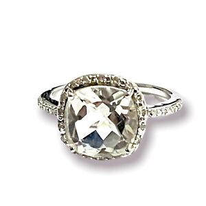 925 Sterling Silver JWBR Kay Jewelers Pale Green Stone & Diamond Ring Size 7