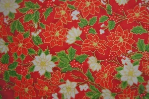 2 Yards Red White Poinsettias Cotton Quilting Fabric 74" X 44" - Picture 1 of 2