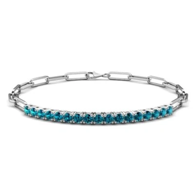 London Blue Topaz Round 4.00mm Tennis Paperclip Adjustable Chain Bracelet - Image 1 of 2