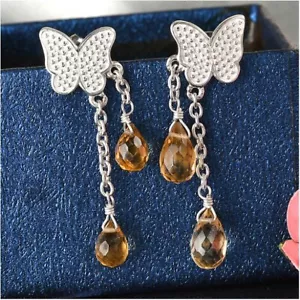 Stunning Butterfly Design Citrine Earrings in 925 Sterling Silver 4.59 Ct. - Picture 1 of 6