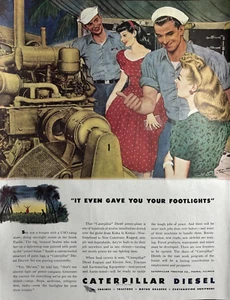1944 Caterpillar motori diesel trattori seconda guerra mondiale Peoria IL Seabee pubblicità stampa d'epoca - Foto 1 di 1