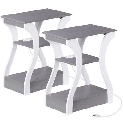 2PCS 3 Tier End Table w/ USB & Charging Station Storage Shelf for Living Room - Image 1 of 4