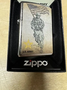 Zippo US Army Soldier with Flag on Silver Lighter - 207 - New - Picture 1 of 6