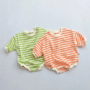 Mono a rayas recién nacido bebé niños niñas mono traje camisas conjunto - Imagen 1 de 13