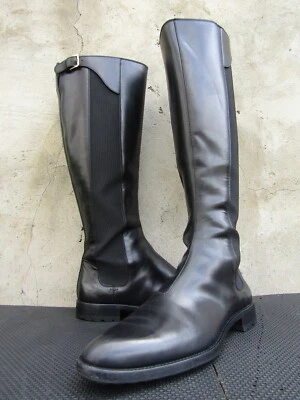 SERGIO ROSSI BLACK Leather Brown Elastic High Heel Boots ITALY - EU 41 || US 11 - Imagem 1 de 4