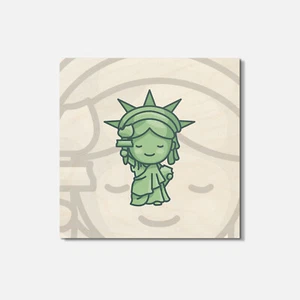 Cartoon Freiheitsstatue USA 4" x 4" Quadratische Holzuntersetzer - Bild 1 von 3