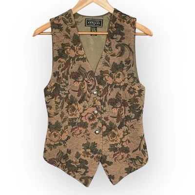 Chaleco tapiz vintage EXPRESS para mujer Cottagecore talla XS floral Boho Academia Foto 1 de 4