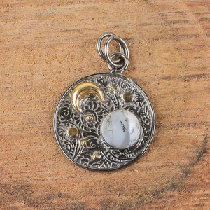 Vendita giorno dell'amicizia rotondo opale dendritico naturale argento sterling ciondolo gioielli - Foto 1 di 8