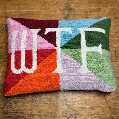 Nueva almohada Furbish Studio Needlepoint "WTF" 12" X 16" Foto 1 de 4