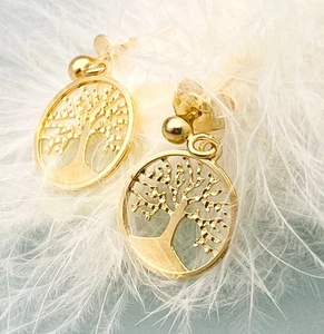 Pendientes oro amarillo 750 oro de 18 quilates como árbol de la vida árbol de la vida amuleto de la suerte - Imagen 1 de 4