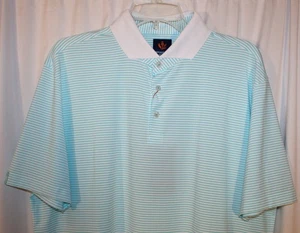 NEW Donald Ross SPORT LARGE Charles Pin Stripe Polo Golf Shirt White Aqua Blue - Picture 1 of 3