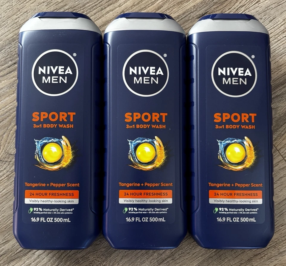 NIVEA MEN 3-in-1 Sport Body Wash, Hair Face & Body, 16.9 oz, Lot of 3 - image 1 of 1