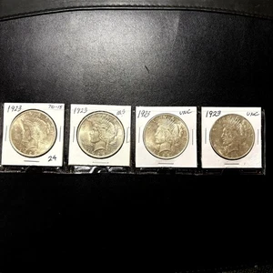 Lote de 4 dólares de la paz de 1923 en titulares 90% monedas de plata sin marca de ceca por favor leer - Imagen 1 de 11