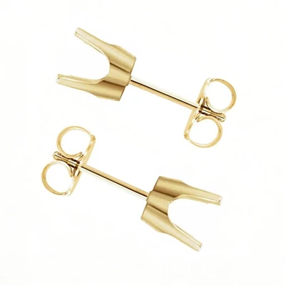 14K Yellow Gold Earring Settings Round Cut Pre-Notched Solid Base Friction Back - Image 1 of 3