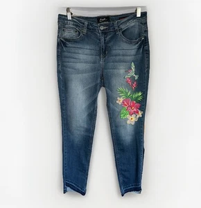 Earl Jeans Women's Jeans Blue Ankle Cuff Stretch Bird Embroidered Denim Size 8 - Picture 1 of 11