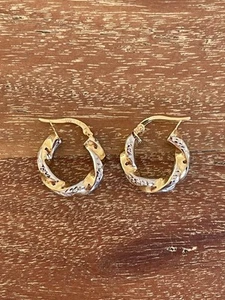 Women's italian twisted hoop earrings | 14k bicolor gold handmade jewelry - Picture 1 of 7