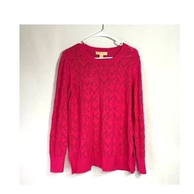 全新带标签 Michael Kors Hot 粉色轻针织毛衣 带 MK 设计 尺寸 L — 第 1/4 张图片