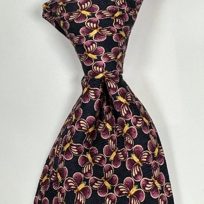 Corbata Valentino Cravatte Para Hombre Seda Negra Púrpura Amarilla Floral Geométrica Hecha en Italia Foto 1 de 4