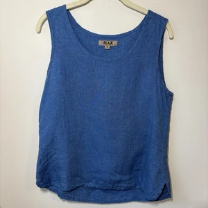 Flachs jeansblau mittelschwer Leinen Lagenlook ärmellos Rundhals Bluse Tank Gr. S - Bild 1 von 7