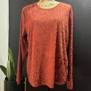 Simply Vera Vera Wang XL Burnout Long Sleeve Top Rust Orange Abstract Pattern - Picture 1 of 8