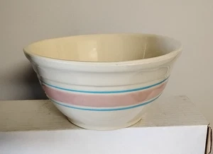 Vintage McCoy #8 Mixing Bowl Pink W/ Blue Stripe Band 8" UNUSED DISPLAY ONLY - Picture 1 of 6