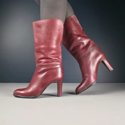 Botas de media pantorrilla vintage Nina de cuero borgoña | US 8 | Hechas en España Foto 1 de 4