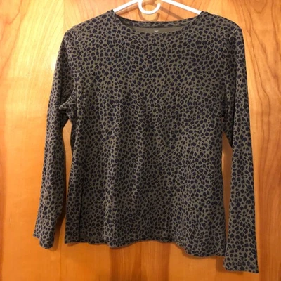 Talbots 100% Pima Cotton Long Sleeve Top Women's Petite Large Cheetah Print - Image 1 of 4
