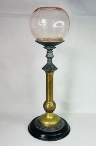 Antique Victorian Egyptian Revival Brass Storm Hurricane Lamp & Pink Glass Shade - Picture 1 of 14