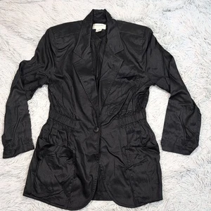 Vintage Christian Dior Jacket Womens 6 Black Pockets Career Preppy Button Up - Picture 1 of 11